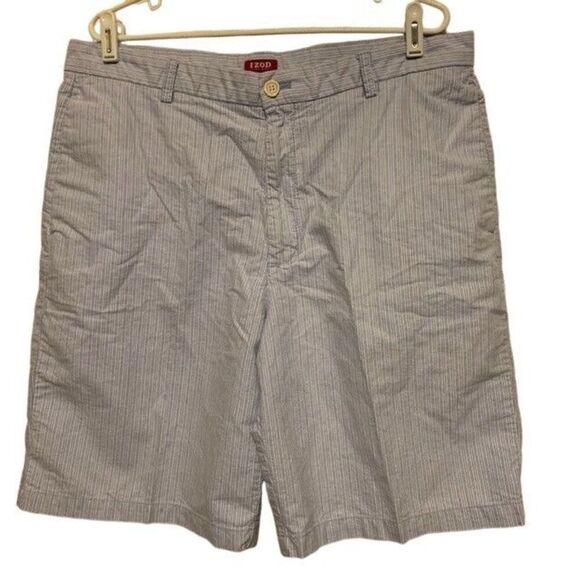 IZOD BLUE & WHITE STRIPED CASUAL SHORTS - Picture 3 of 4